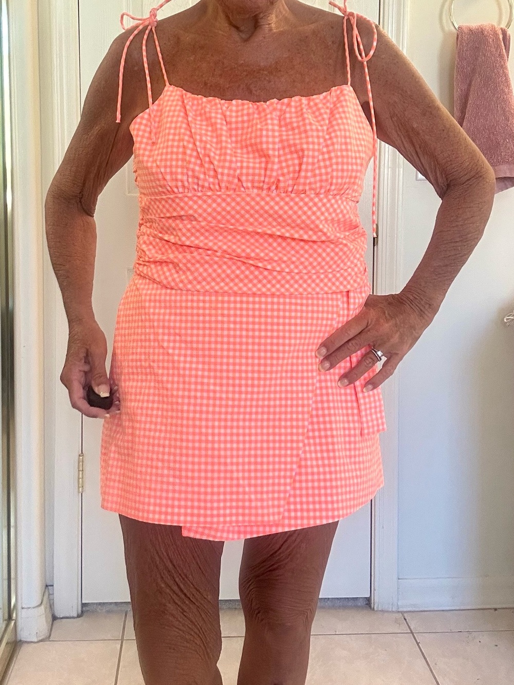 Zara 2 piece set L Top and S Skort NWOT fun neon orange & pink